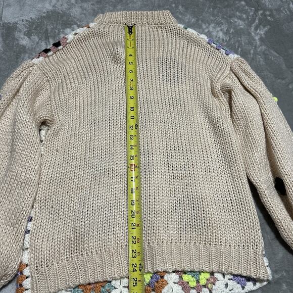 Listicle Gabbie Crochet Sweater Womens M Beige Granny Square Cottagecore Boho - Picture 11 of 11